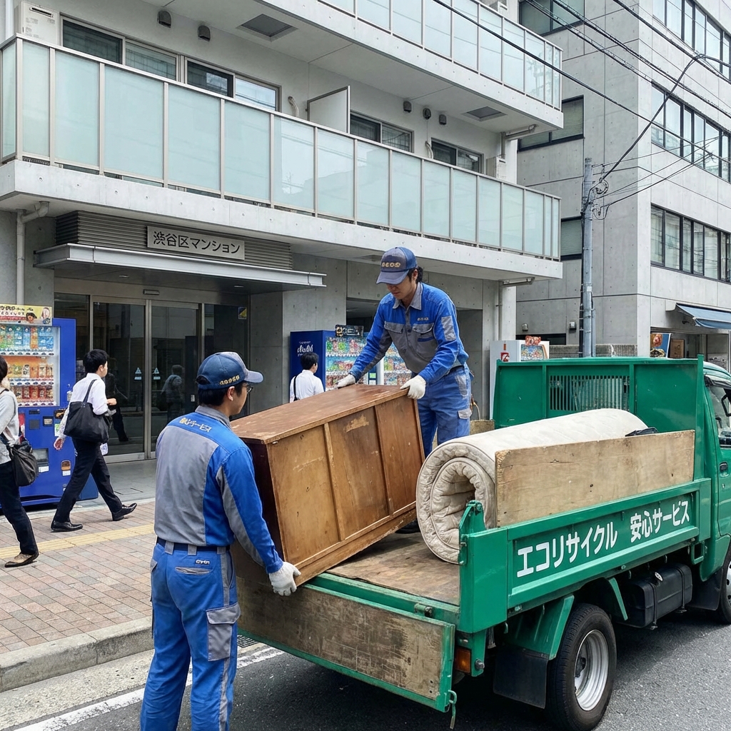 秋田市内でのマンション不用品回収作業風景