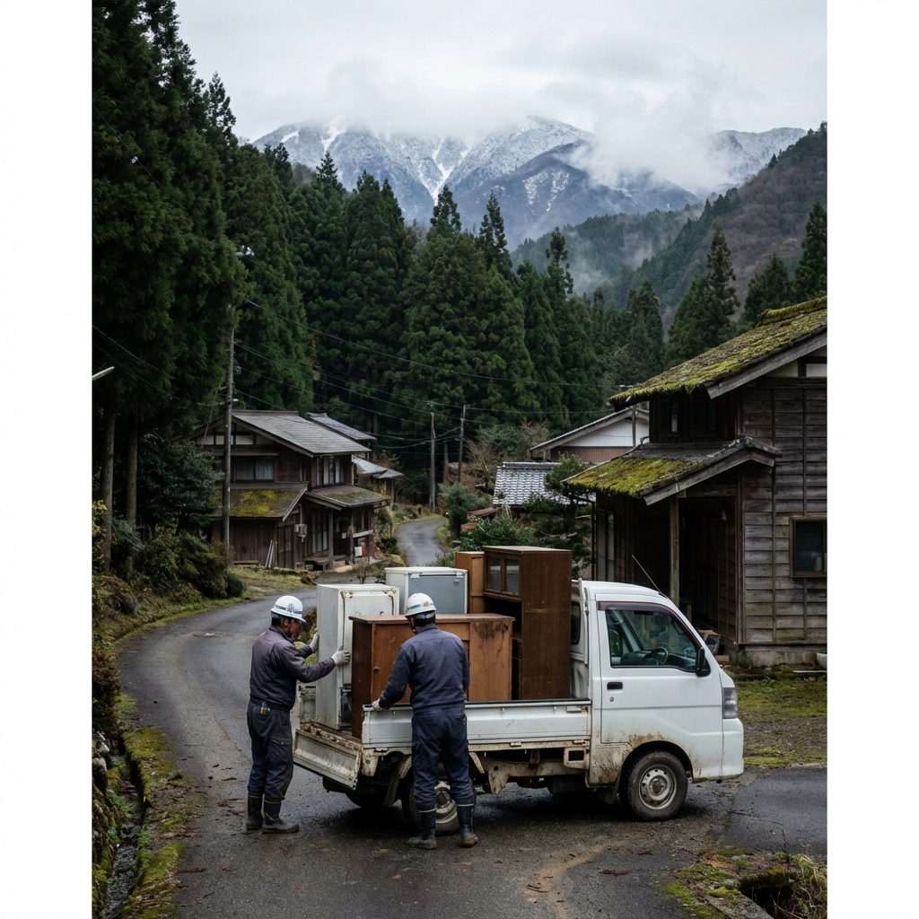 東成瀬村・深い山林に囲まれた集落での不用品回収作業