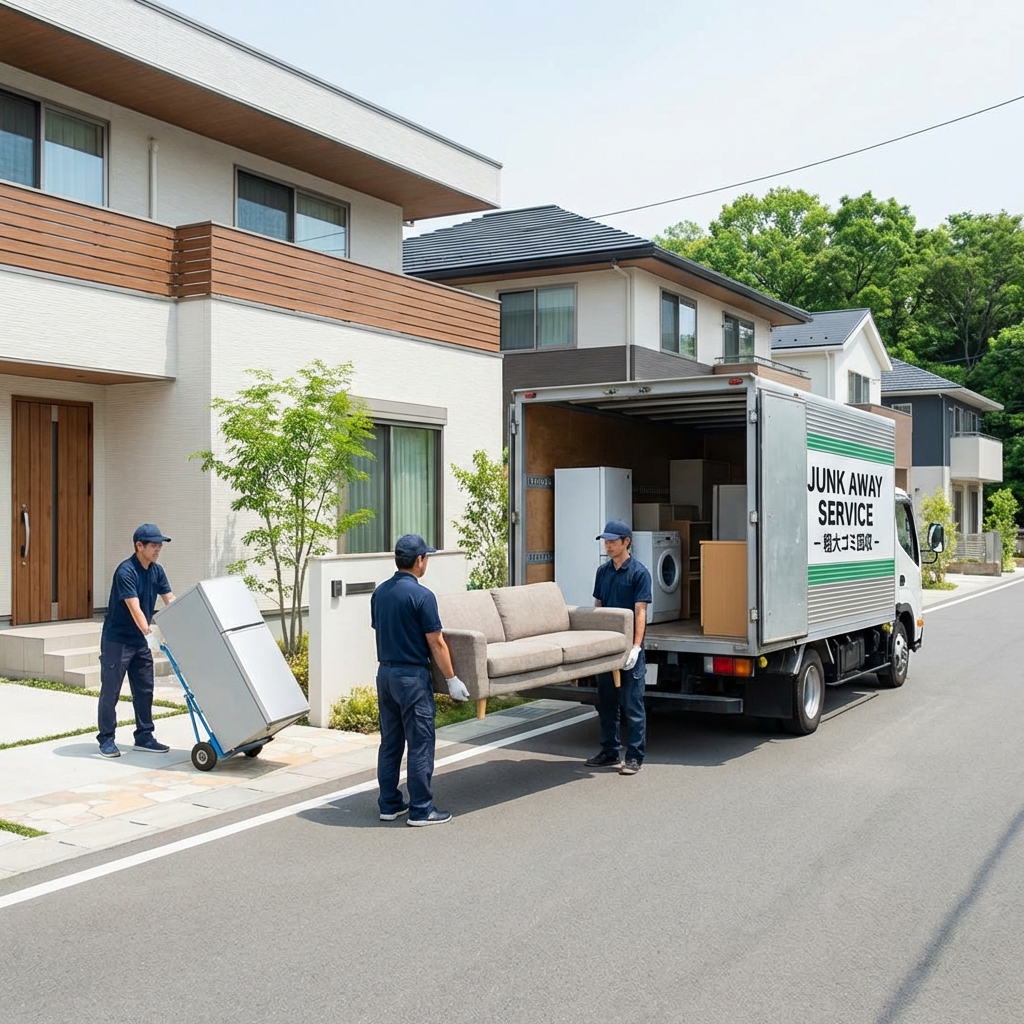 潟上市・新興住宅地での不用品回収作業風景
