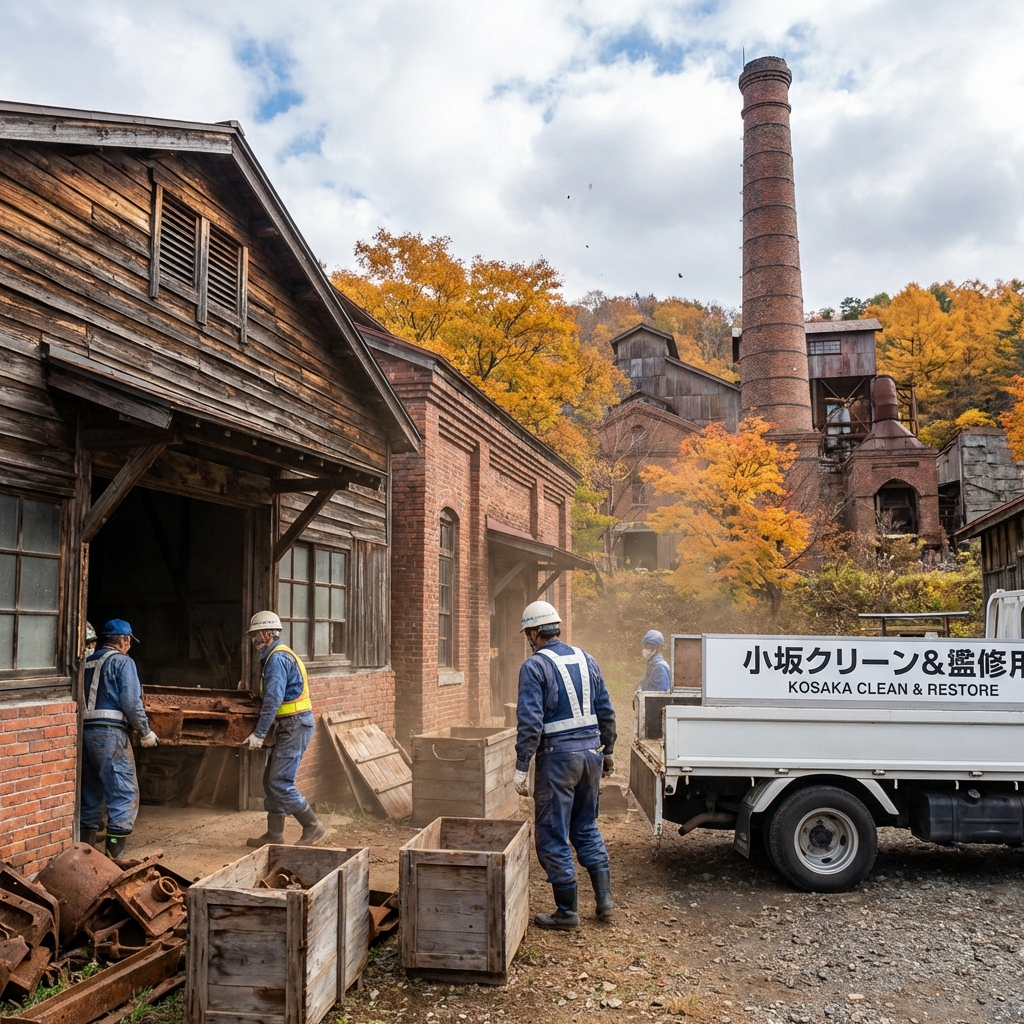小坂町・明治期の鉱山建造物周辺での歴史的整理作業