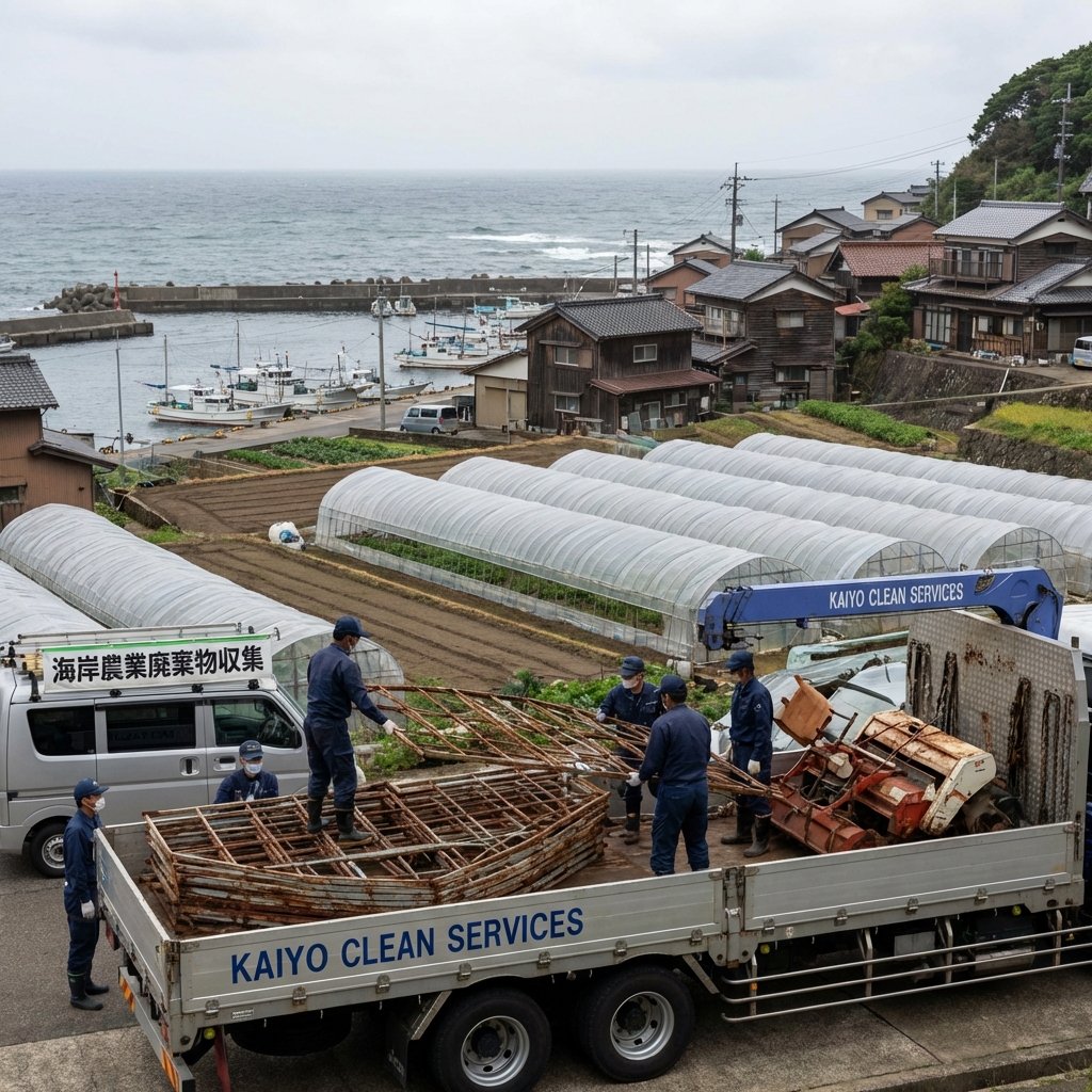 三種町・日本海沿岸の農業ハウス撤去作業風景