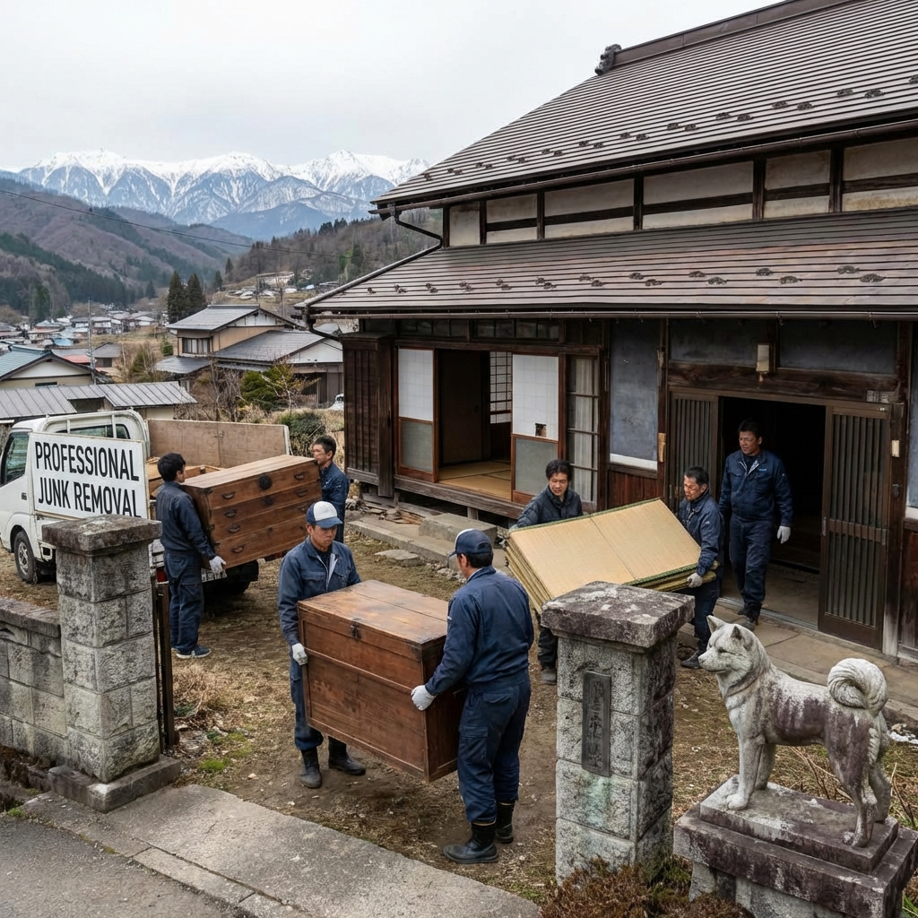 大館市での空き家・遺品整理作業風景